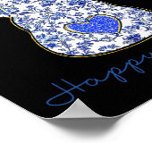 Blaue Blumeng toile Chinoiserie Hase Ostern für Mä Poster (Ecke)