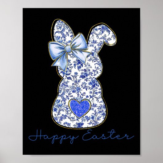 Blaue Blumeng toile Chinoiserie Hase Ostern für Mä Poster (Vorne)