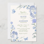 Blaue Blumengartenhochzeit Einladung (Vorderseite)