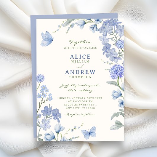 Blaue Blumengartenhochzeit Einladung