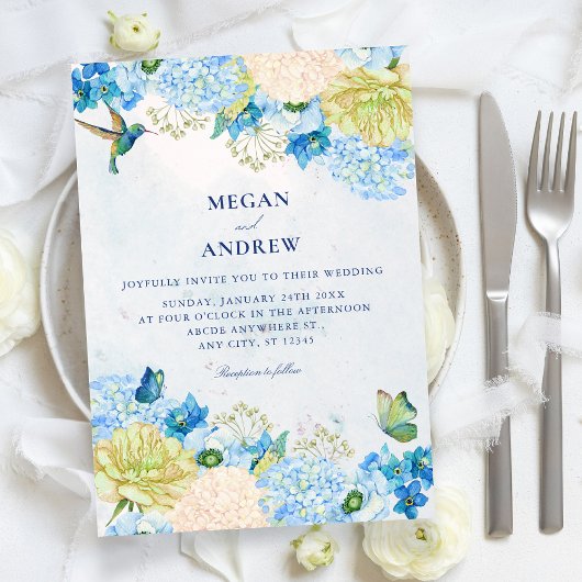 Blaue Blumengartenhochzeit Einladung