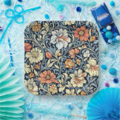 Blaue Blumengestaltung im Vintage-Stil auf Papier Pappteller (Party)