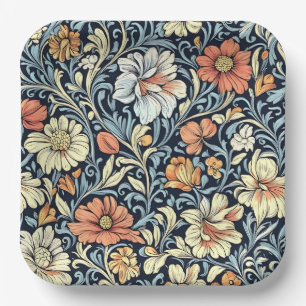 Blaue Blumengestaltung im Vintage-Stil auf Papier Pappteller