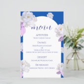 Blaue Blumengewölbe-Hochzeitsmenükarte (Stehend Vorderseite)