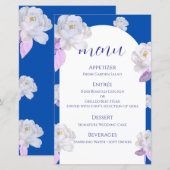 Blaue Blumengewölbe-Hochzeitsmenükarte (Vorne/Hinten)