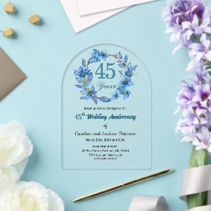 Blaue Blumengoldrahmen 45. Hochzeitstag Acryleinladungen