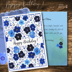 Blaue Blumengratulationskarte zum Geburtstag Feiertagskarte