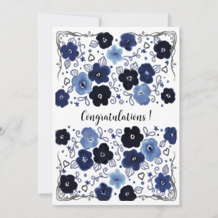 Blaue Blumengratulationskarte zum Glückwunsch Feiertagskarte