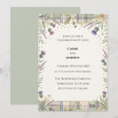 Blaue Blumengrün-Hochzeit Einladung (Vorne/Hinten)