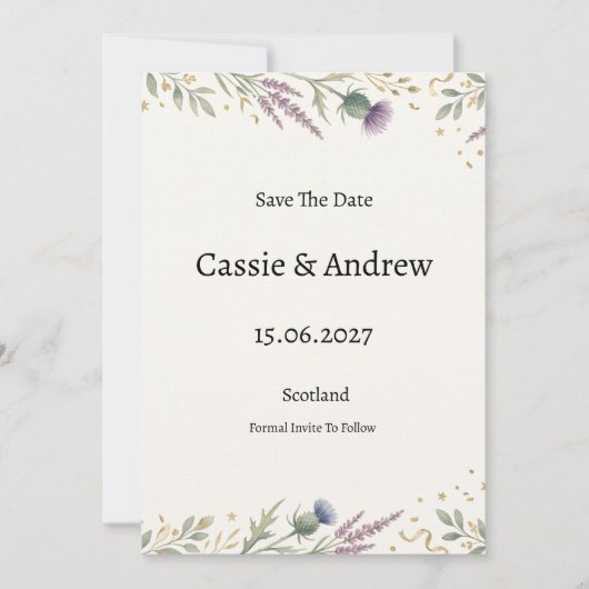 Blaue Blumengrün-Hochzeit Save The Date (Vorderseite)