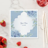Blaue Blumengrüne Blätter Rahmen Hochzeitsfeier Serviette (Beispiel)