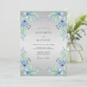 Blaue Blumenhochzeit Einladung (Stehend Vorderseite)