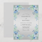Blaue Blumenhochzeit Einladung (Vorne/Hinten)