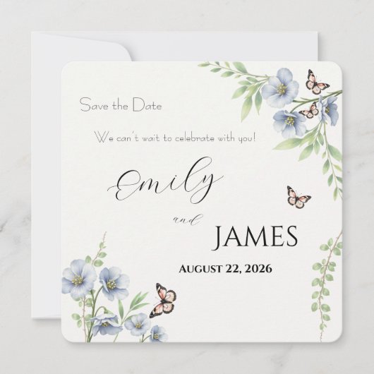 Blaue Blumenhochzeit - Termin vormerken Save The Date (Vorderseite)