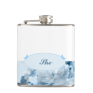 Blaue Blumenhochzeits-Einladung Flachmann
