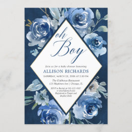 Blaue Blumenjungenoh Babyparty Einladung