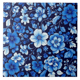 blaue Blumenkacheln Fliese