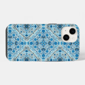 Blaue Blumenkacheln iPhone Hülle (Rückseite (Horizontal))