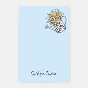 Blaue Blumenkanne Verrückte Pflanzenlady Post-it Klebezettel