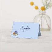 Blaue Blumenkarte Hochzeitstisch Platzkarte (Vorderseite)