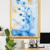 Blaue Blumenkomposition. Typ: Gerahmtes Dekorativ Poster (Heimbüro)