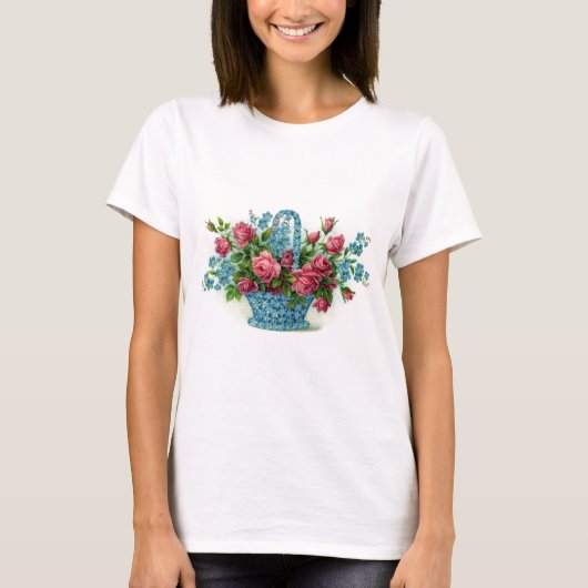 Blaue Blumenkorb T-Shirt (Vorderseite)