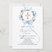 Blaue Blumenkranz Bogen-Taufe Einladung (Vorderseite)