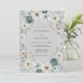 Blaue Blumenkranz-Hochzeit Einladung (Stehend Vorderseite)
