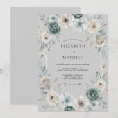 Blaue Blumenkranz-Hochzeit Einladung (Vorne/Hinten)