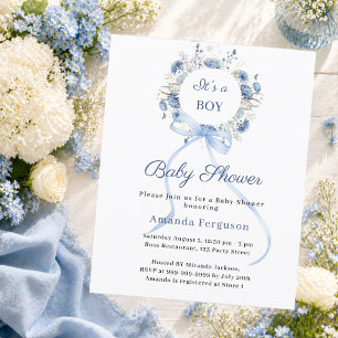 Blaue Blumenkranz-Schleife-Junge-Baby-Shower-Einla