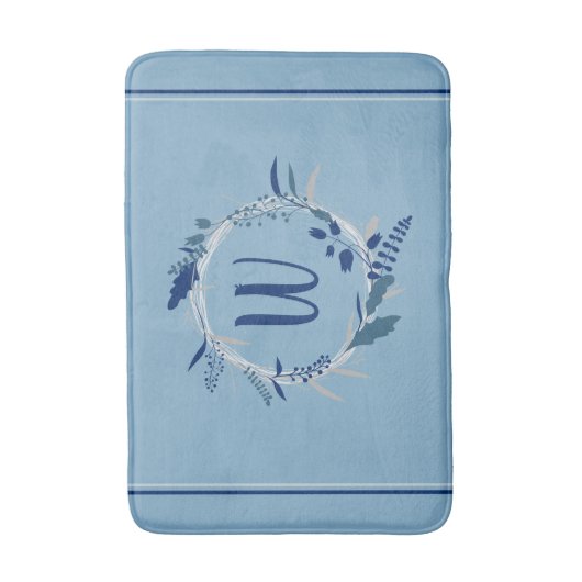Blaue Blumenkraut, benutzerdefinierte Monogramm St Badematte (Vorderseite Vertikal)