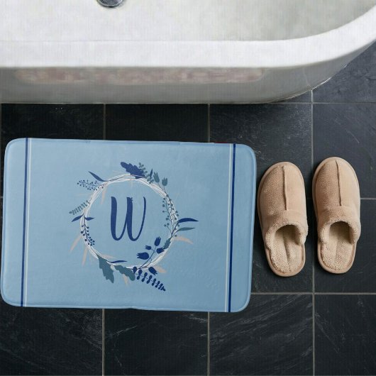 Blaue Blumenkraut, benutzerdefinierte Monogramm St Badematte