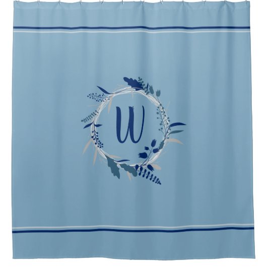 Blaue Blumenkraut, benutzerdefinierte Monogramm St Duschvorhang (Vorderseite)