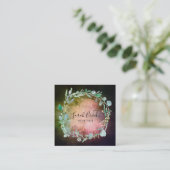 Blaue Blumenkrautmonogramm auf mossy dunklen Grünt Quadratische Visitenkarte (Stehend Vorderseite)