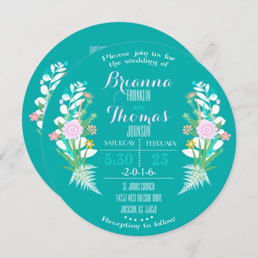 Blaue Blumenkreis-Einladung Einladung (Vorne/Hinten)