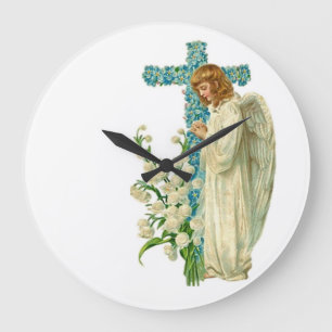 Blaue Blumenkreuz Große Wanduhr