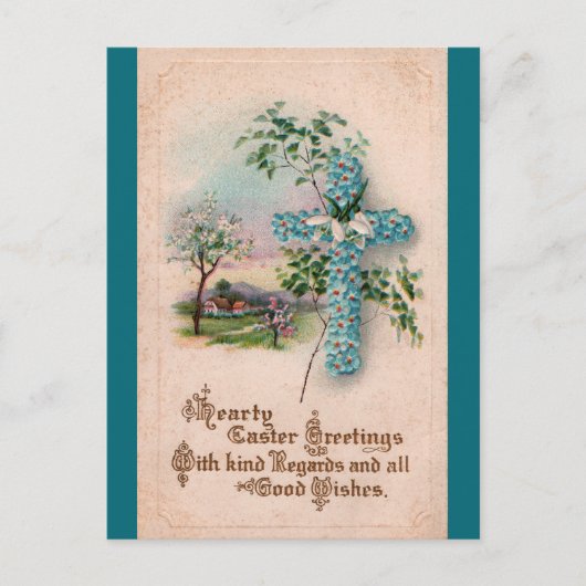 Blaue Blumenkreuz-Osterpostkarte Feiertagspostkarte (Vorderseite)