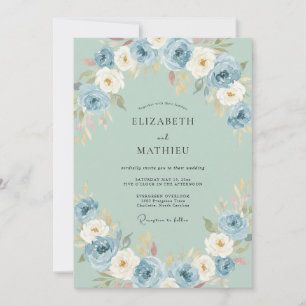 Blaue Blumenkunst-Hochzeit Einladung