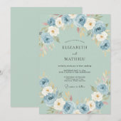 Blaue Blumenkunst-Hochzeit Einladung (Vorne/Hinten)