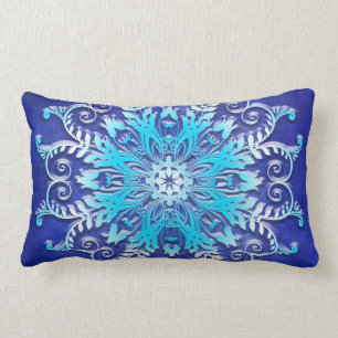 Blaue BlumenMandala auf Schmutzhintergrund Lendenkissen