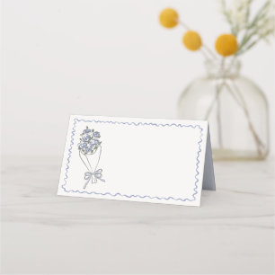 Blaue Blumenmarkt Frische Blumen Gefaltete Platzka Platzkarte