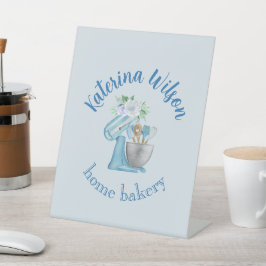 Blaue Blumenmischer Kleine Bäckerei Logo-Marke Sockelschild