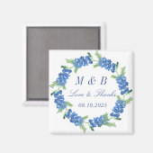 Blaue Blumenmonogramm-Hochzeit Danke Magnet (Vorderseite/Rückseite)