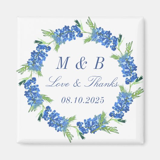 Blaue Blumenmonogramm-Hochzeit Danke Magnet (Vorne)