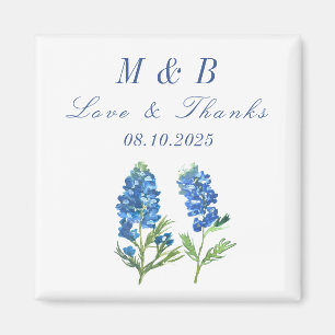 Blaue Blumenmonogramm-Hochzeit Danke Magnet
