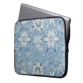 blaue Blumenmosaik Laptopschutzhülle (Vorderseite Links)