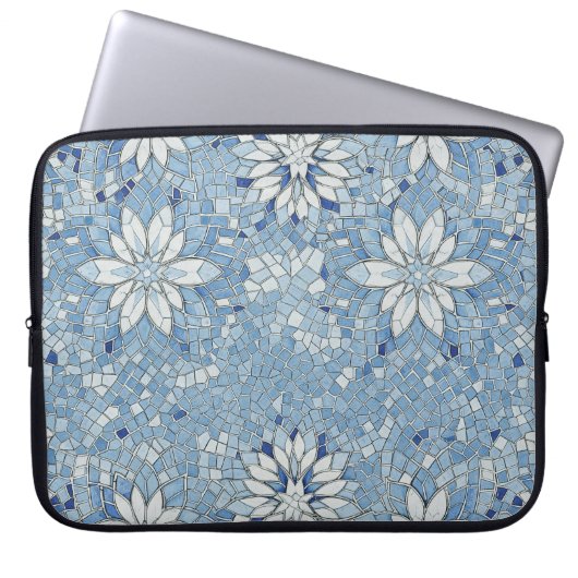 blaue Blumenmosaik Laptopschutzhülle (Vorderseite)