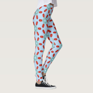 blaue Blumenmotive geometrisches Musterdesign Leggings