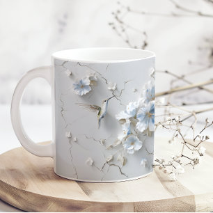 Blaue Blumenmuster Add Name Kolibri Kaffeetasse
