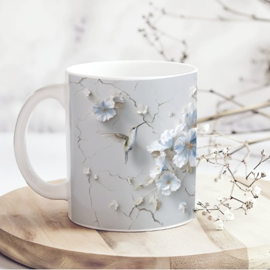 Blaue Blumenmuster Add Name Kolibri Kaffeetasse